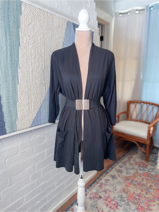 shiali Sweaters - Shiali Black Knit Open Front ¾ Sleeve Cardigan